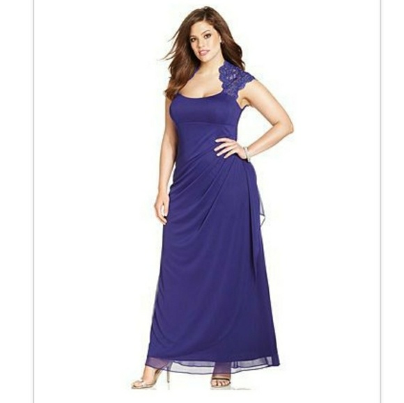 Xscape Dresses & Skirts - Royal Blue Rushed Lace Floor Length Gown